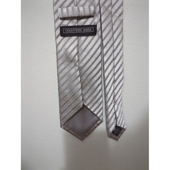 Countess Mara Mens Formal Necktie Silver Reflective Striped - Picture 3 of 7